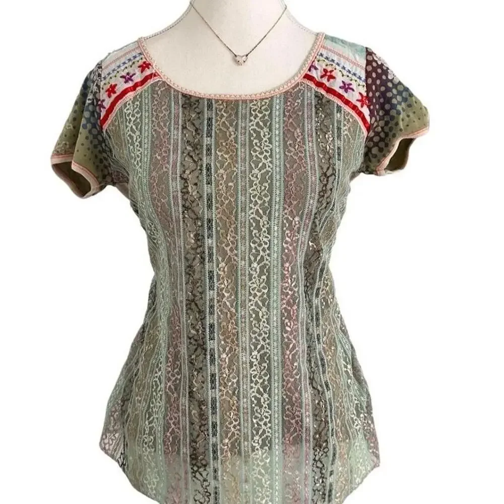 Edista Boho Cottage Fairyindie core cotton lace full length short sleeve Medium